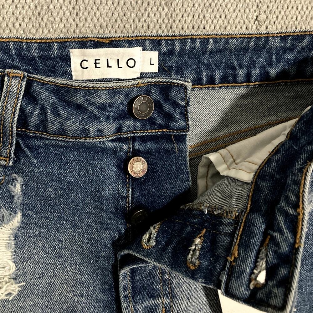 Cello Denim Jean Shorts Womens Large Blue Ripped Distressed Button Fly Grunge‎ - Picture 4 of 11